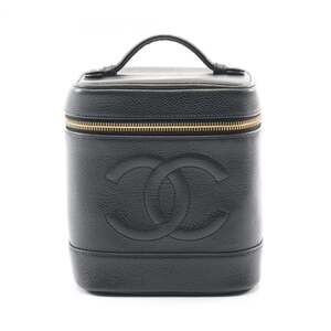 CHANEL Black Caviar Leather Logo Vanity Bag